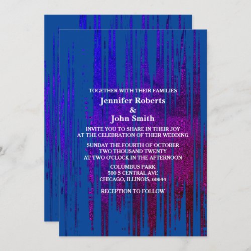 Blue Abstract Purple Artsy Elegant Boho Wedding Invitation