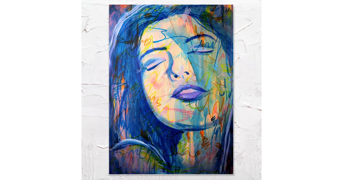 Blue Abstract Realism Woman Portrait Art Print | Zazzle