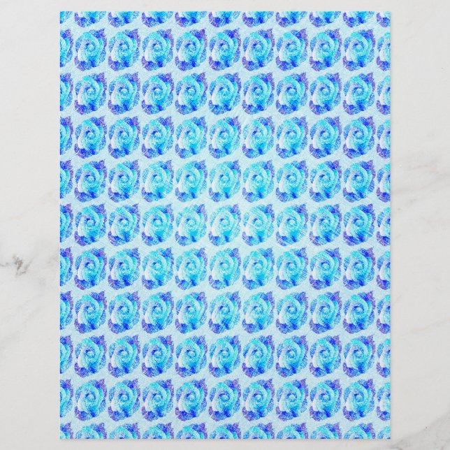 Blue Abstract Roses Bulk Scrapbook Paper Pages (Front)