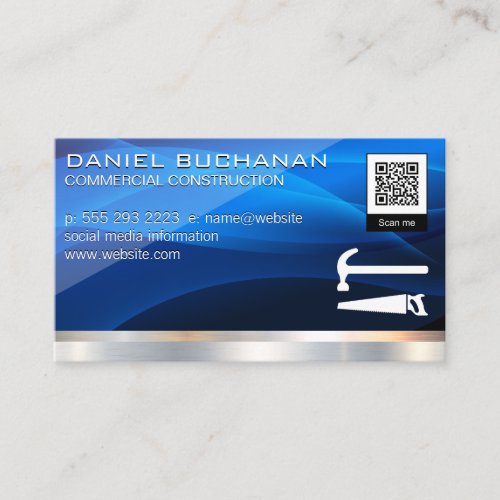 Blue Abstract  Saw Hammer  QR Barcode Business Card