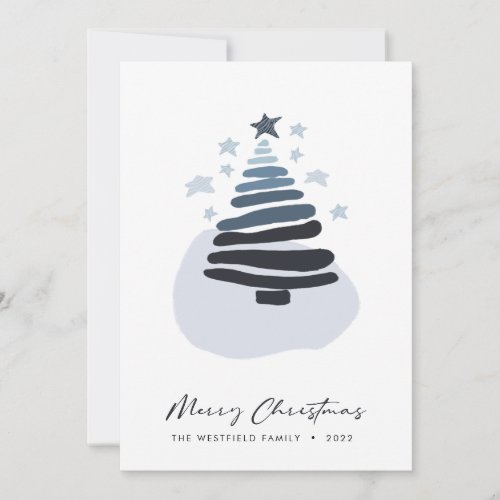 Blue Abstract Scandi Style Christmas Tree Holiday Card