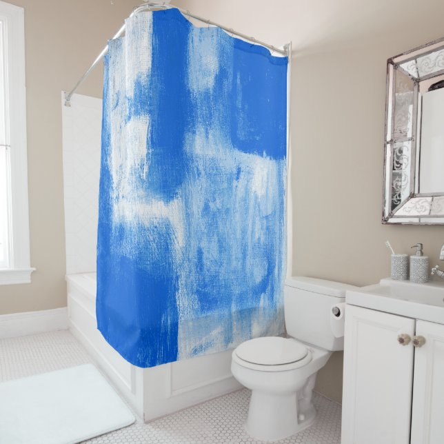 Blue Abstract Shower Curtain (In Situ)