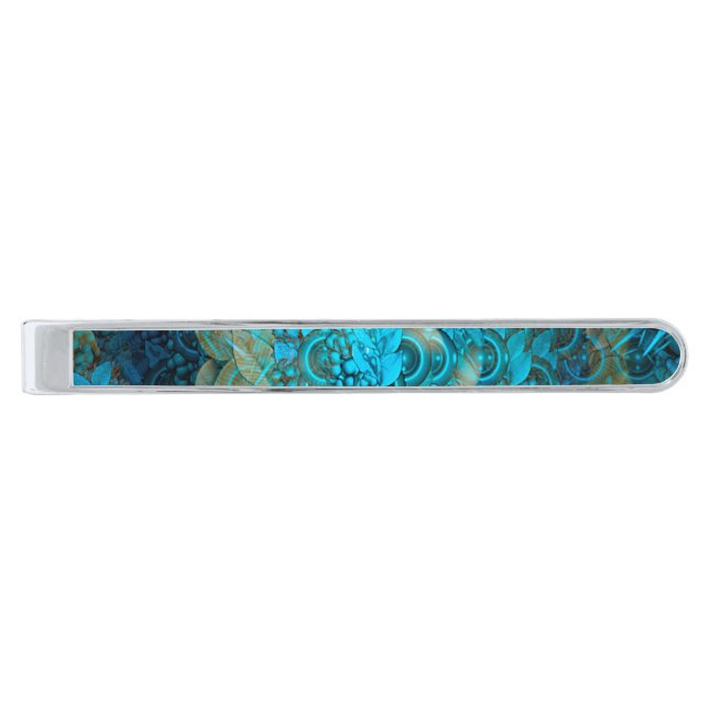 Blue Abstract Silver Finish Tie Bar (Front)