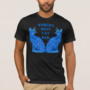 Blue Abstract Sitting Cat Crazy Cat Guy Cat Dad T-Shirt