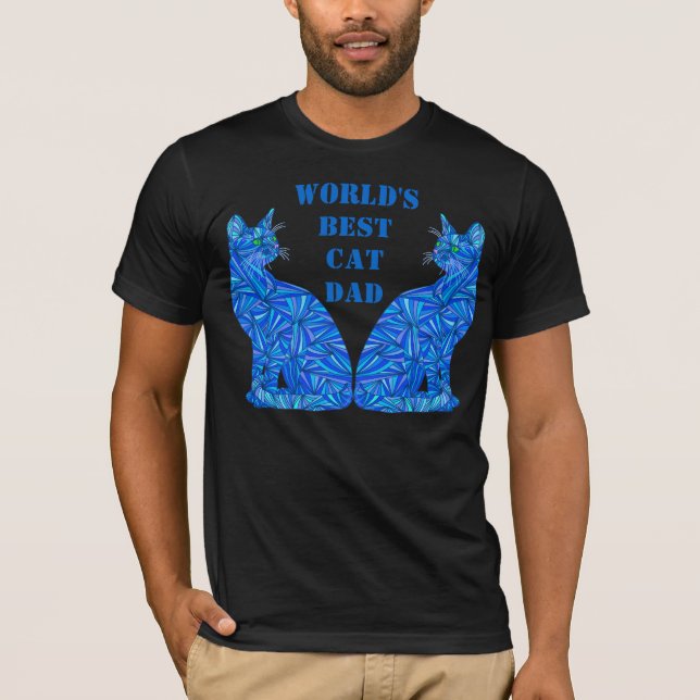 Blue Abstract Sitting Cat Crazy Cat Guy Cat Dad T-Shirt (Front)