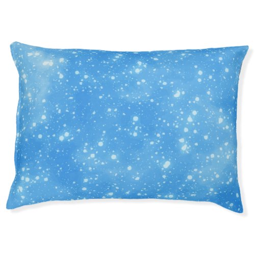 Blue Abstract Sky Background with White Snowflake Pet Bed