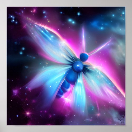 Blue Abstract Space Butterfly Poster