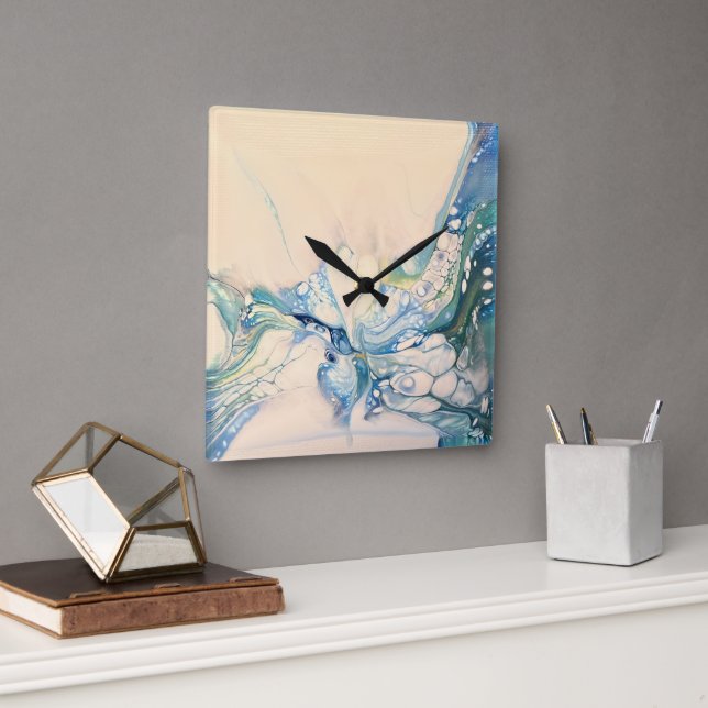 Blue Abstract Square Wall Clock (Office)