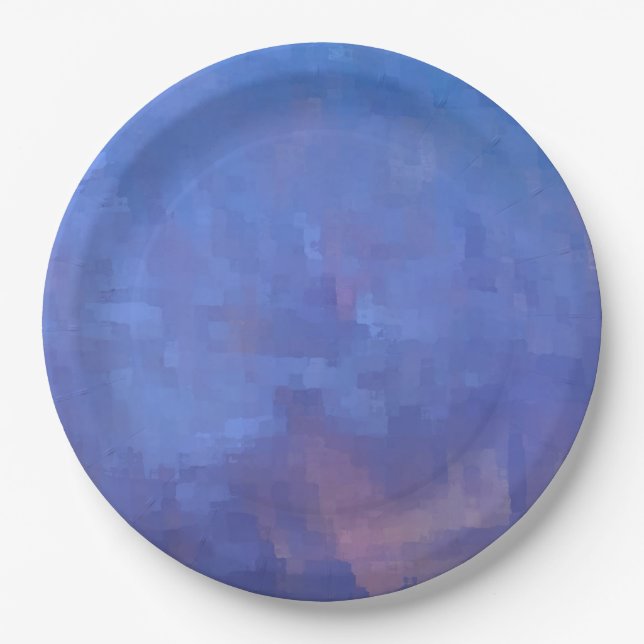 Blue Abstract Squares Design Paper Plates (Front)