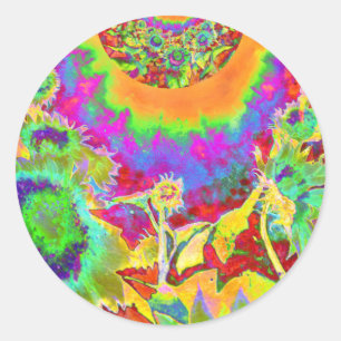 Blue abstract sunflower floral watercolor painting classic round sticker