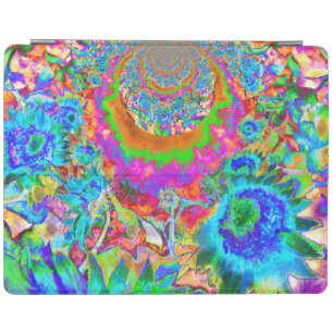 Blue abstract sunflower floral watercolor painting iPad smart cover
