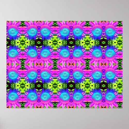 Blue Abstract Sunflowers mandala flowers Poster