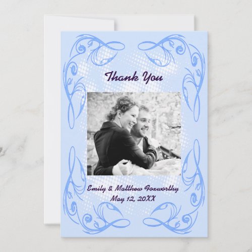 Blue Abstract Swirl Border Thank You Flat Card