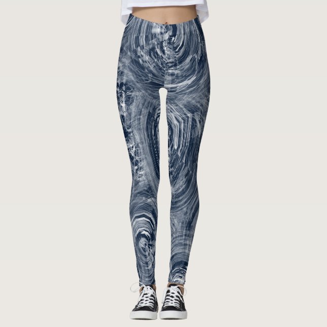 Blue Abstract Swirl Pattern – Modern Design Leggings (Front)