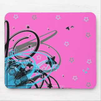 blue abstract swirls on a pink background mouse pad