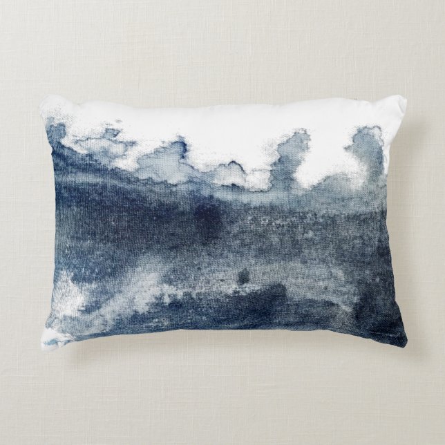Blue abstract watercolor accent pillow (Front)