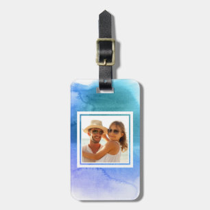 Blue Abstract Watercolor Add your Name Luggage Tag
