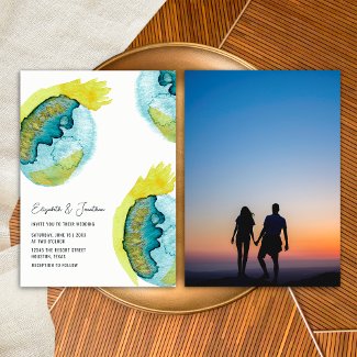 Blue Abstract Watercolor Art Unique Photo Wedding