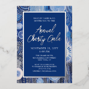 Blue Abstract Watercolor Charity Event Gala Party Foil Invitation
