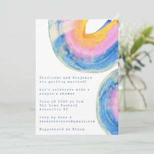 Blue Abstract Watercolor Swirl Couples Shower Invitation