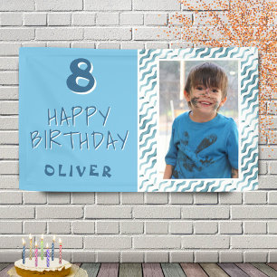 Blue Abstract Wave Boy Photo Happy Birthday Banner