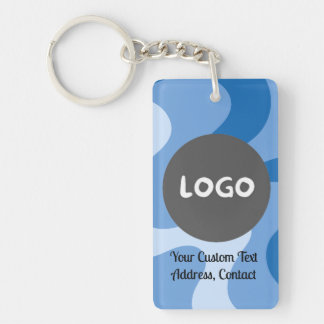 Blue Abstract Wave Double-Sided Custom Business Keychain