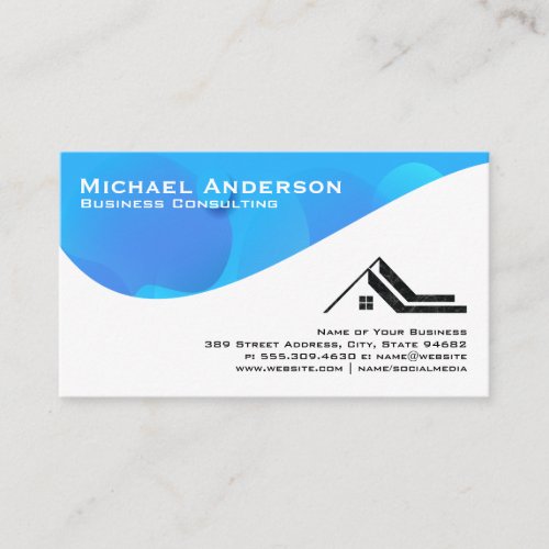 Blue Abstract Wave  Real Estate Logo Business Card