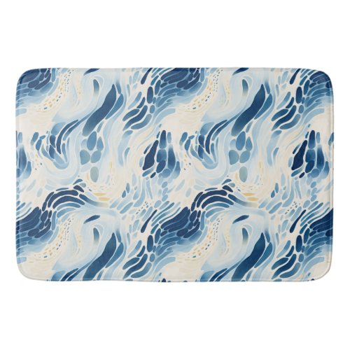 Blue Abstract Waves Beach Pattern Bath Mat