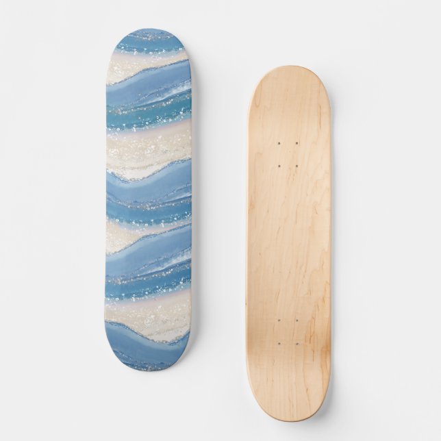 Blue Abstract Waves Skateboard (Front)