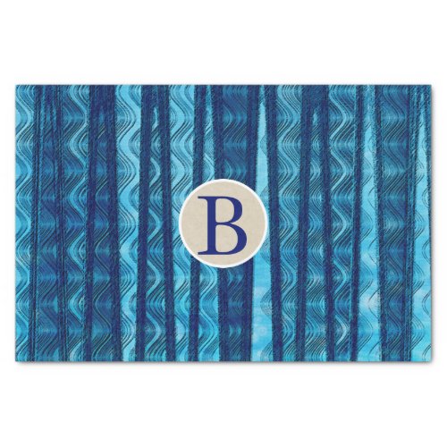 Blue Abstract Waves Vintage Beach Monogram Initial Tissue Paper