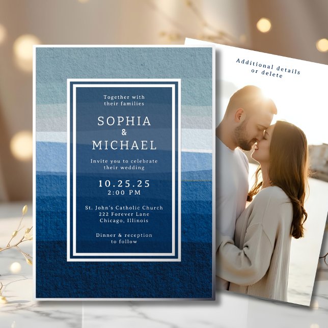 Blue Abstract Wedding Invitation Photo Template  (Creator Uploaded)