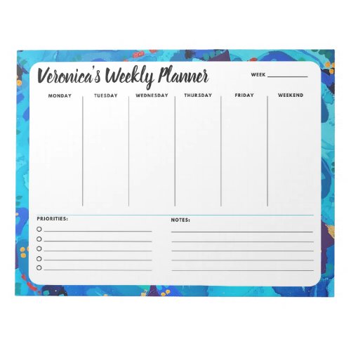 Blue Abstract Weekly To Do List Notepad Planner