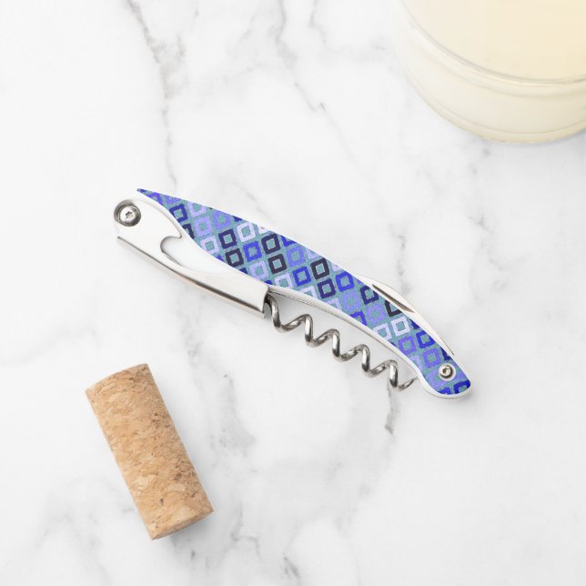 Blue Abstract Wine Bottle Corkscrew (Front)