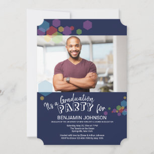 Blue Abstract with Hexagons Photo Invitation