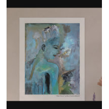 Blue Abstract Woman Figurative Art Whimsical Decor