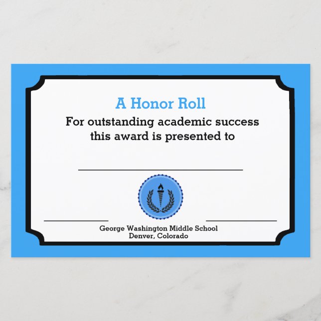 Blue Academic Award Certificate (Front)