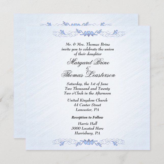 Blue Accent Wedding Invitations (Front/Back)