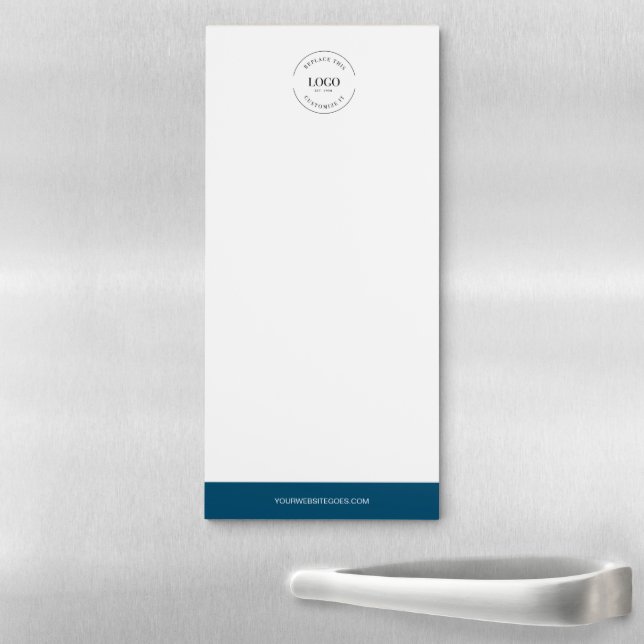 Blue accent Your Logo and website Business Magnetic Notepad (In Situ)