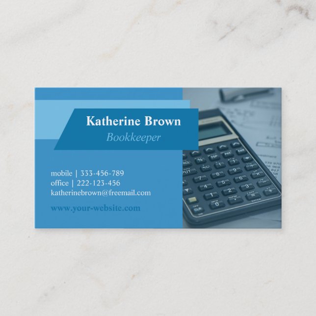 Blue Accountant Bookkeeper Finance Calculator Business Card (Front)