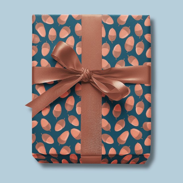 Blue Acorn pattern Wrapping Paper Sheets (Acorn Autumn wrapping paper)