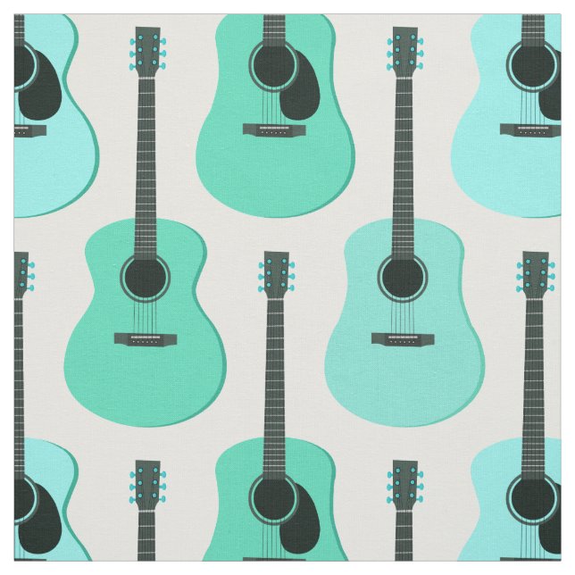 Blue Acoustic Guitars Pattern Fabric (Swatch)