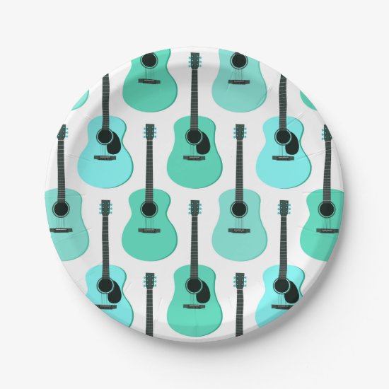 Blue Acoustic Guitars Pattern Paper Plate