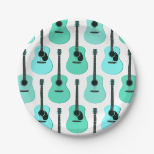 Blue Acoustic Guitars Pattern Paper Plates