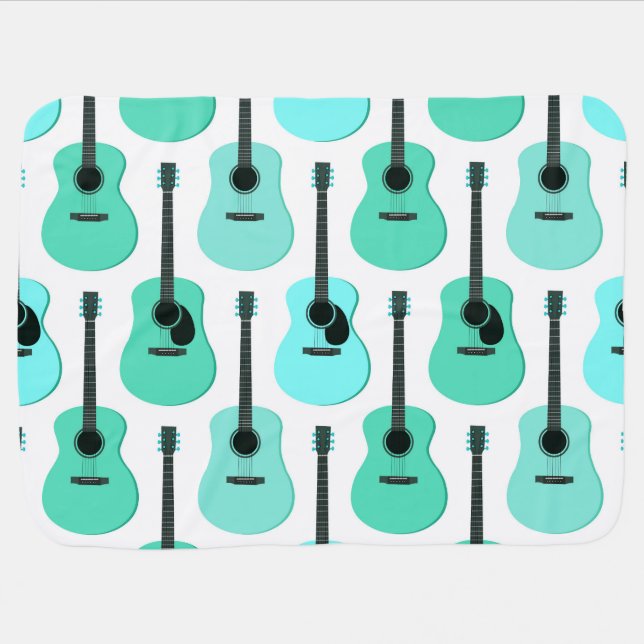 Blue Acoustic Guitars Pattern Swaddle Blanket (Horizontal)