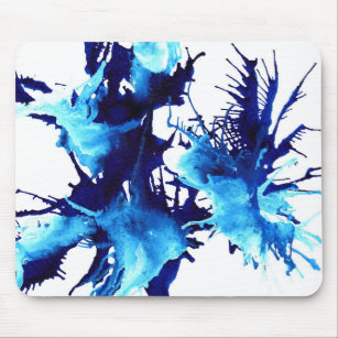 Blue Acrylic Inks Floral Weird Abstract Painting Mouse Pad