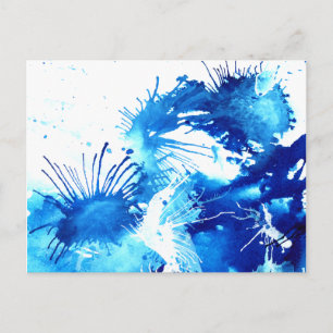Blue Acrylic Inks Floral Weird Abstract Painting Postcard
