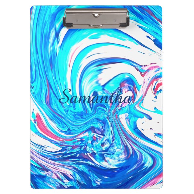 Blue Acrylic Painting Abstract Splatter Swirl  Clipboard (Front)
