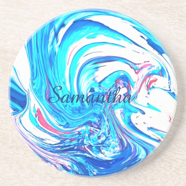 Blue Acrylic Painting Abstract Splatter Swirl  Coaster (Front)