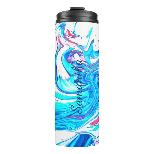 Blue Acrylic Painting Abstract Splatter Swirl  Thermal Tumbler (Front)