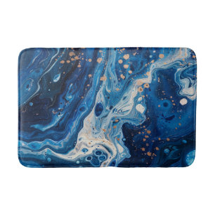 Blue Acrylic Pour Graphic Pretty Ocean Water Lake Bath Mat